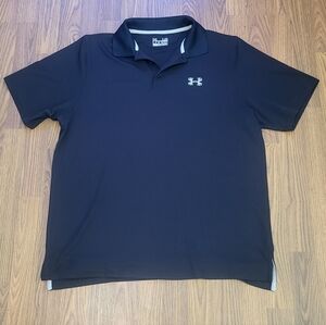 Under Armour Men's Large HeatGear Loose Fit Black Polo Stretch Golf Shirt B75